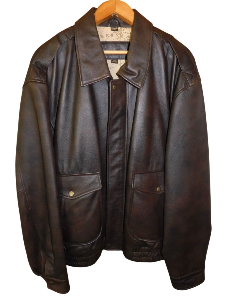 St. John's Bay Xl Brown Leather Bomber Jacket Quiet Luxury Heritage Map Lining